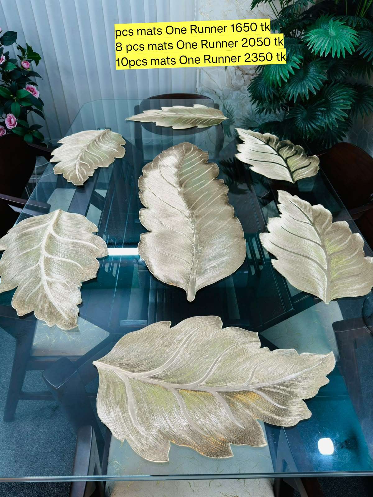 (Runner Soho) 7 pcs mats Set leaf Desing
