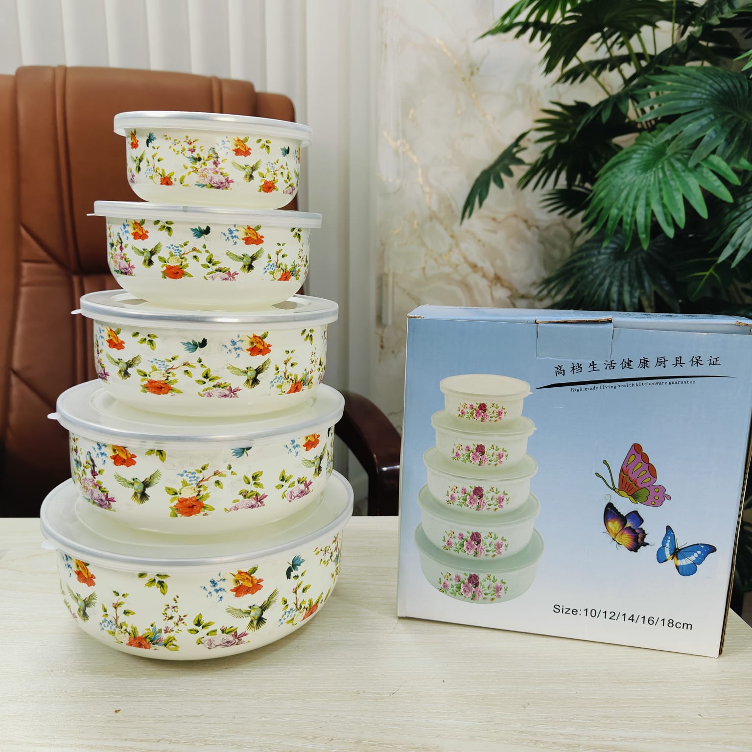 5-Piece Enamel Box Set with Lid Big somota print