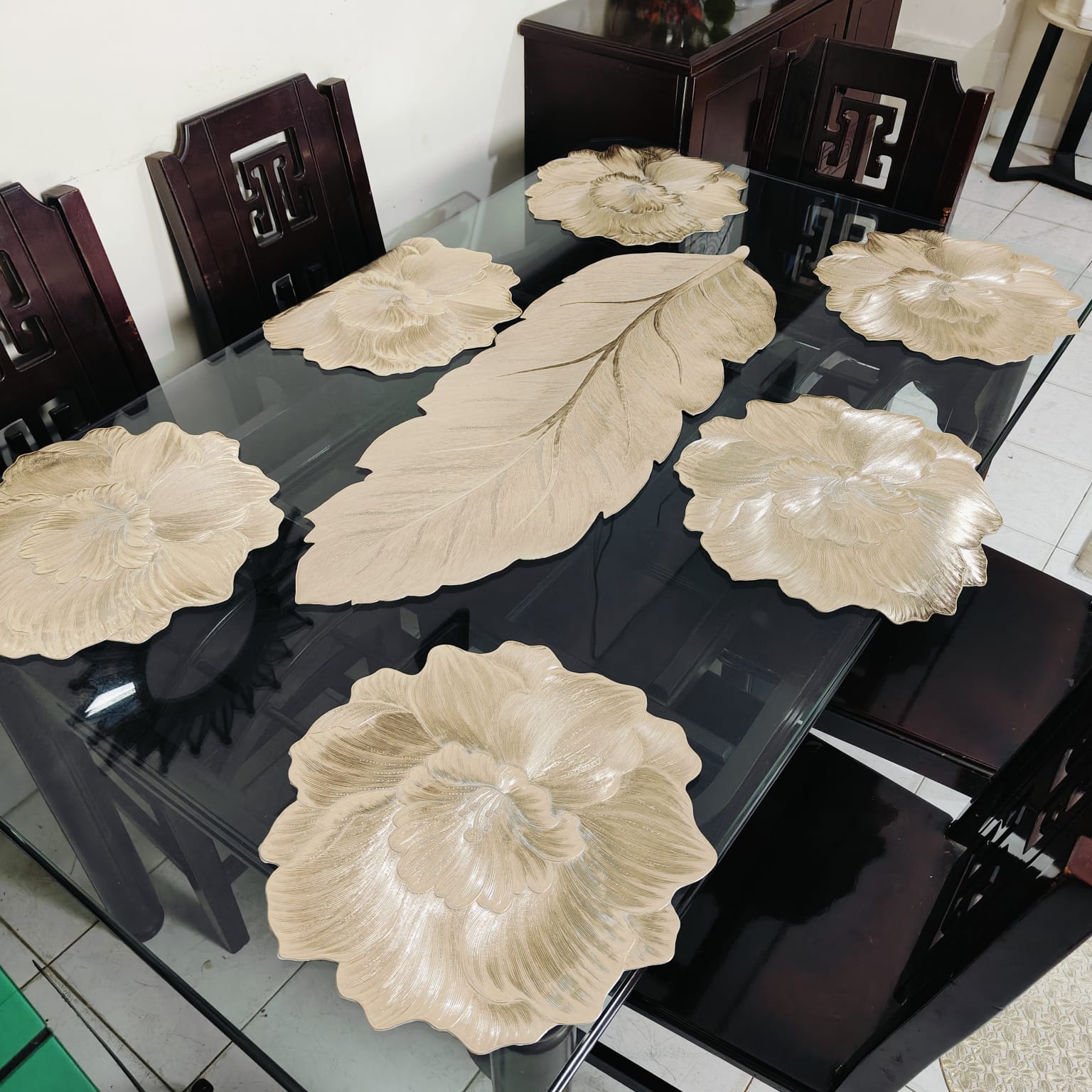 Joba Desing Round Table Runner With 6 Pieces Mats 7 pcs Set 1007